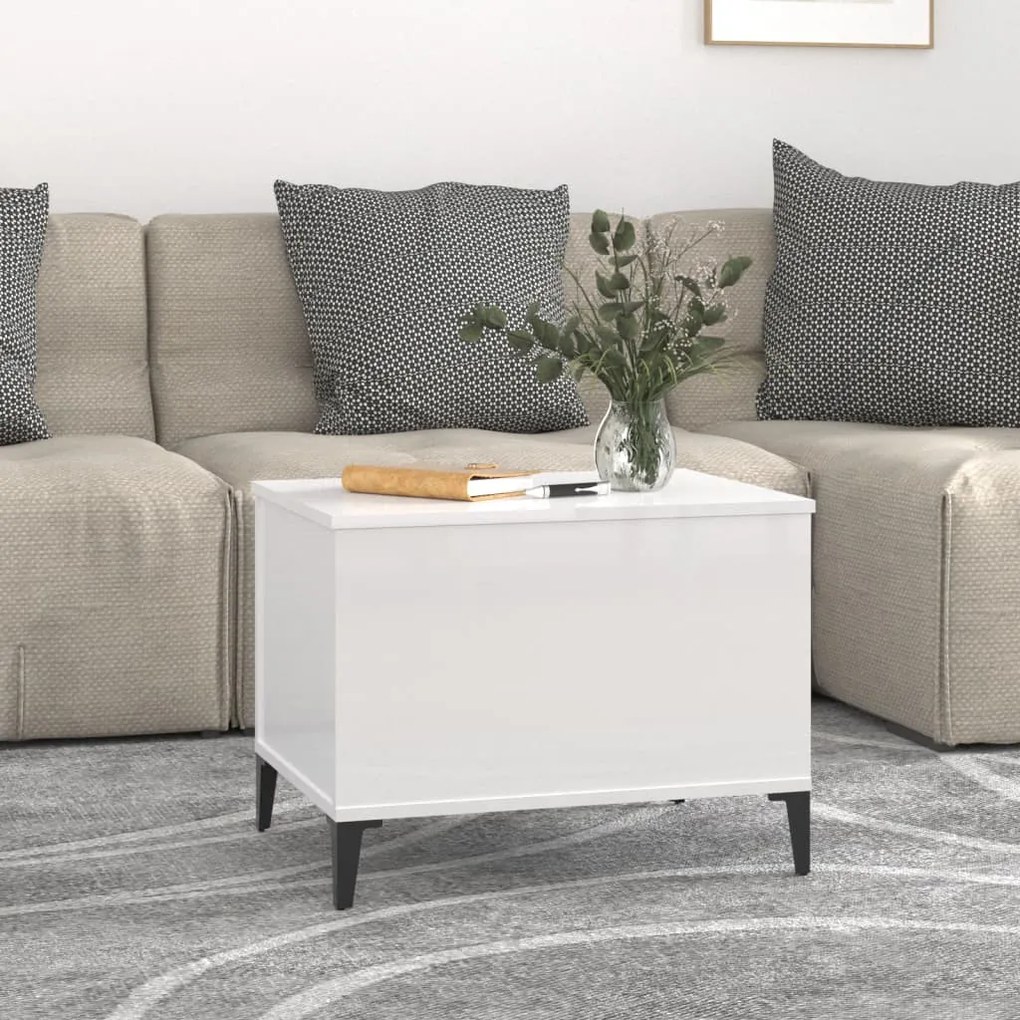 Magasfényű fehér szerelt fa dohányzóasztal 60x44,5x45 cm