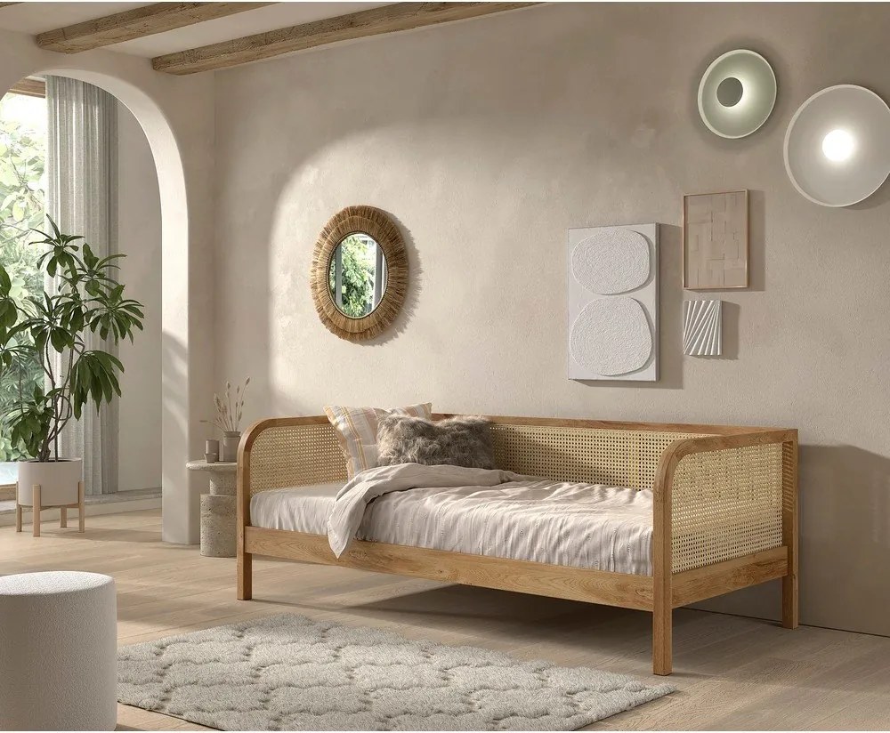 Natúr színű tölgyfa egyszemélyes ágy ágyráccsal 90x200 cm Olive Captain Rotan – Vipack