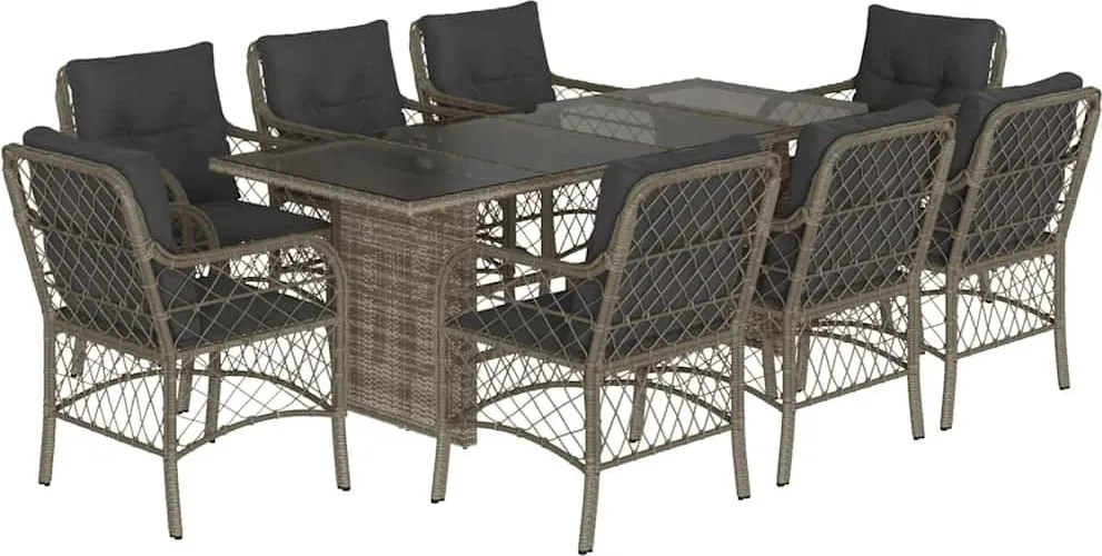 vidaXL 9 részes szürke polyrattan kerti étkezőgarnitúra párnával