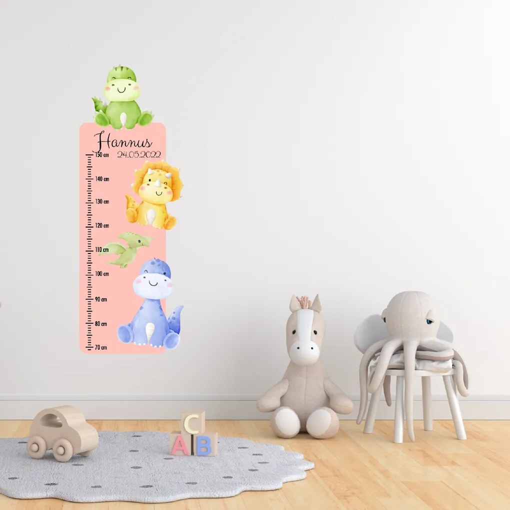 PIPPER. Textil falmatrica "Gyermek magasságmérő névvel  - Dinoszauruszok"