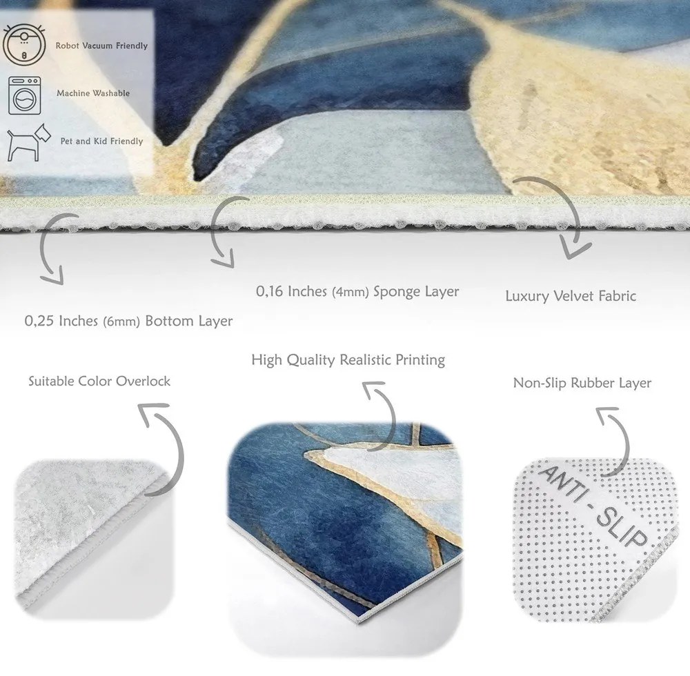 Kék-aranyszínű mosható futószőnyeg 80x200 cm Golden Leaves – Mila Home