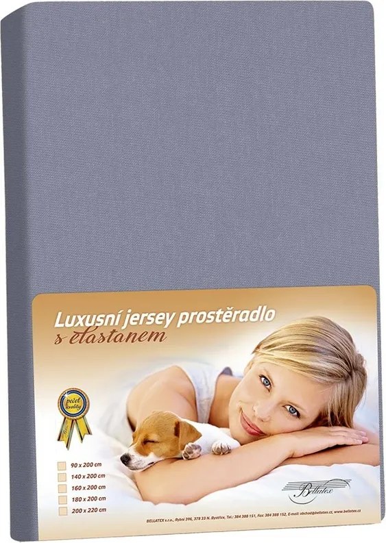 Bellatex Jersey ágynemő elasztánnal, sötét szürke, 180 x 200 cm