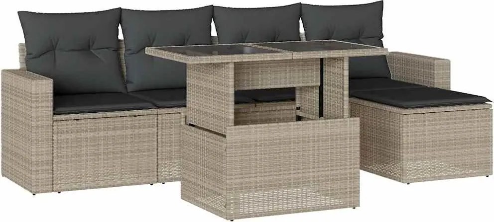 vidaXL 6 részes világosszürke polyrattan kerti ülőgarnitúra párnákkal