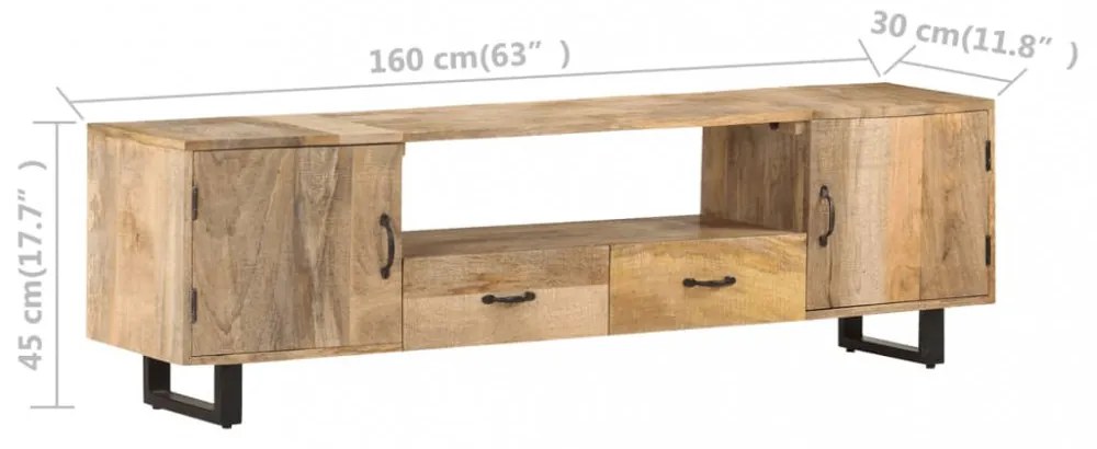 tömör mangófa TV-szekrény 160 x 30 x 45 cm