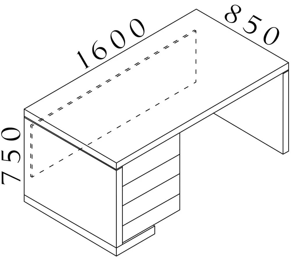 Lineart asztal 160 x 85 cm + bal konténer, bodza sötét / fehér