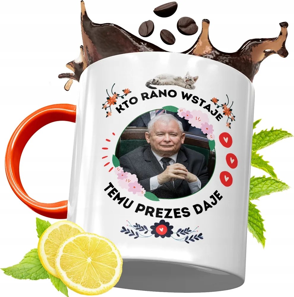 Narancssárga Bögre A Pis Elnökétől Jaroslaw Kaczynski fényképes nyomtatással