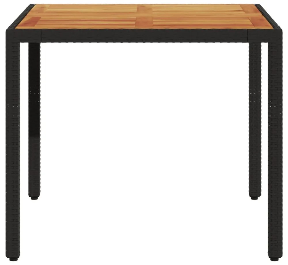 fekete polyrattan kerti asztal akácfa lappal 90 x 90 x 75 cm