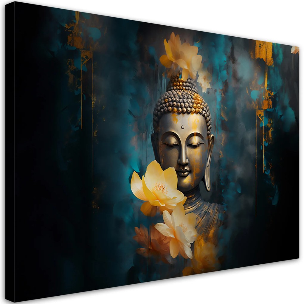 Gario Vászonkép Buddha és arany virágok Méret: 120 x 80 cm