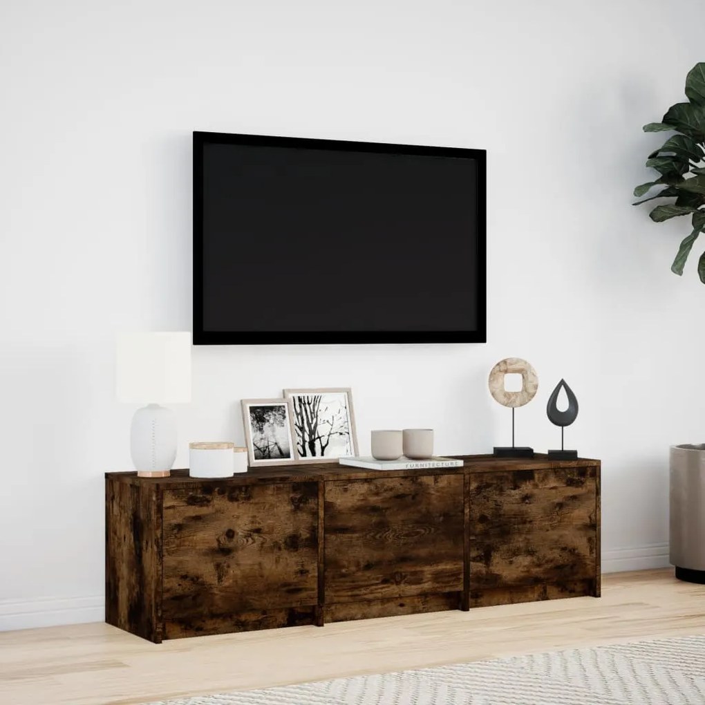 füstös tölgy színű szerelt fa LED-es TV-szekrény 140x34x40 cm