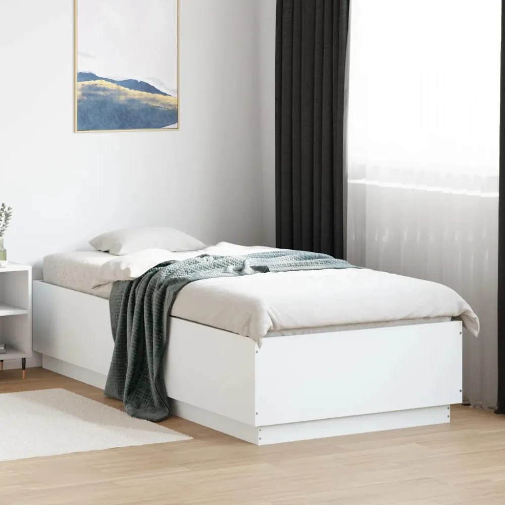 fehér szerelt fa ágykeret LED-del 90 x 200 cm