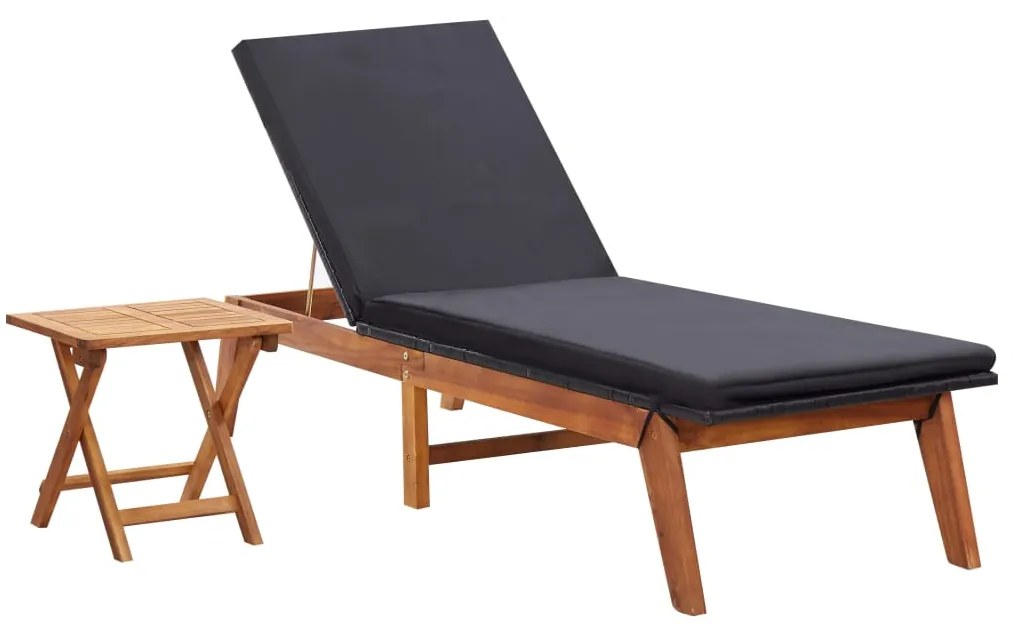 vidaXL polyrattan és tömör akácfa napozóágy asztallal