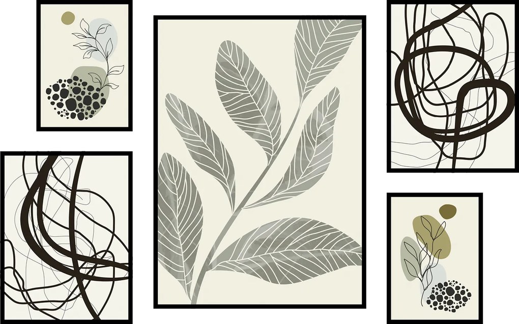 Növény grafikák poszter szett absztrakt képek