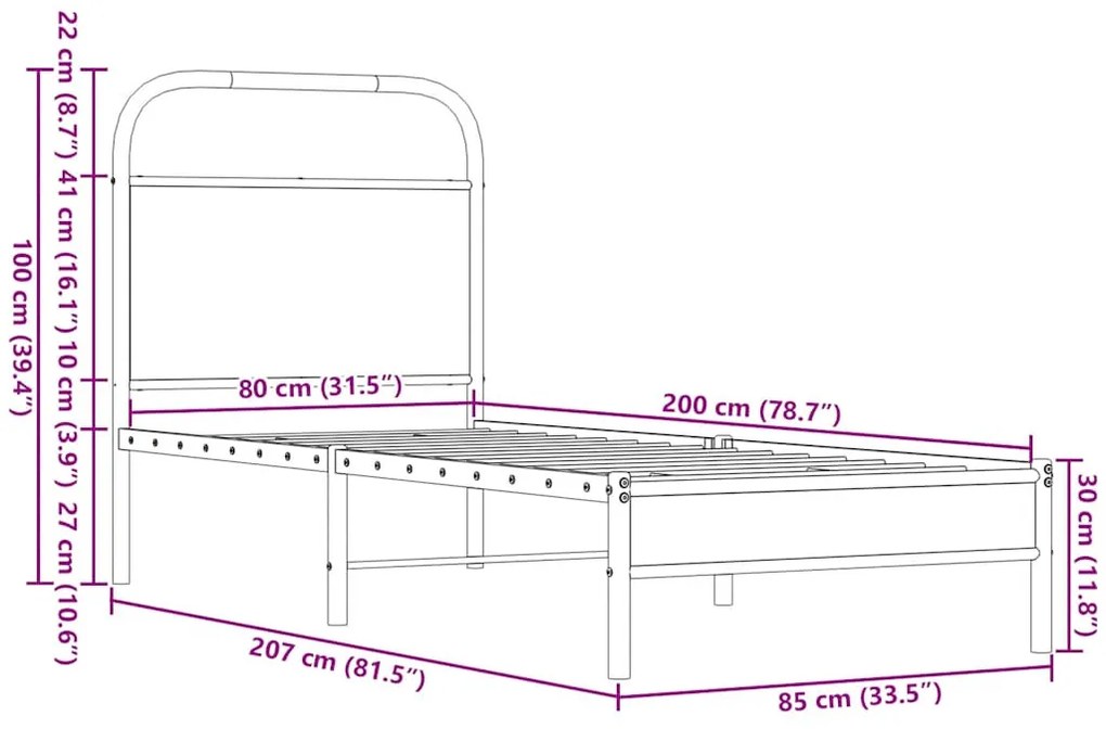 ágykeret matrac nélkül 80x200 cm barna tölgyfa műfa