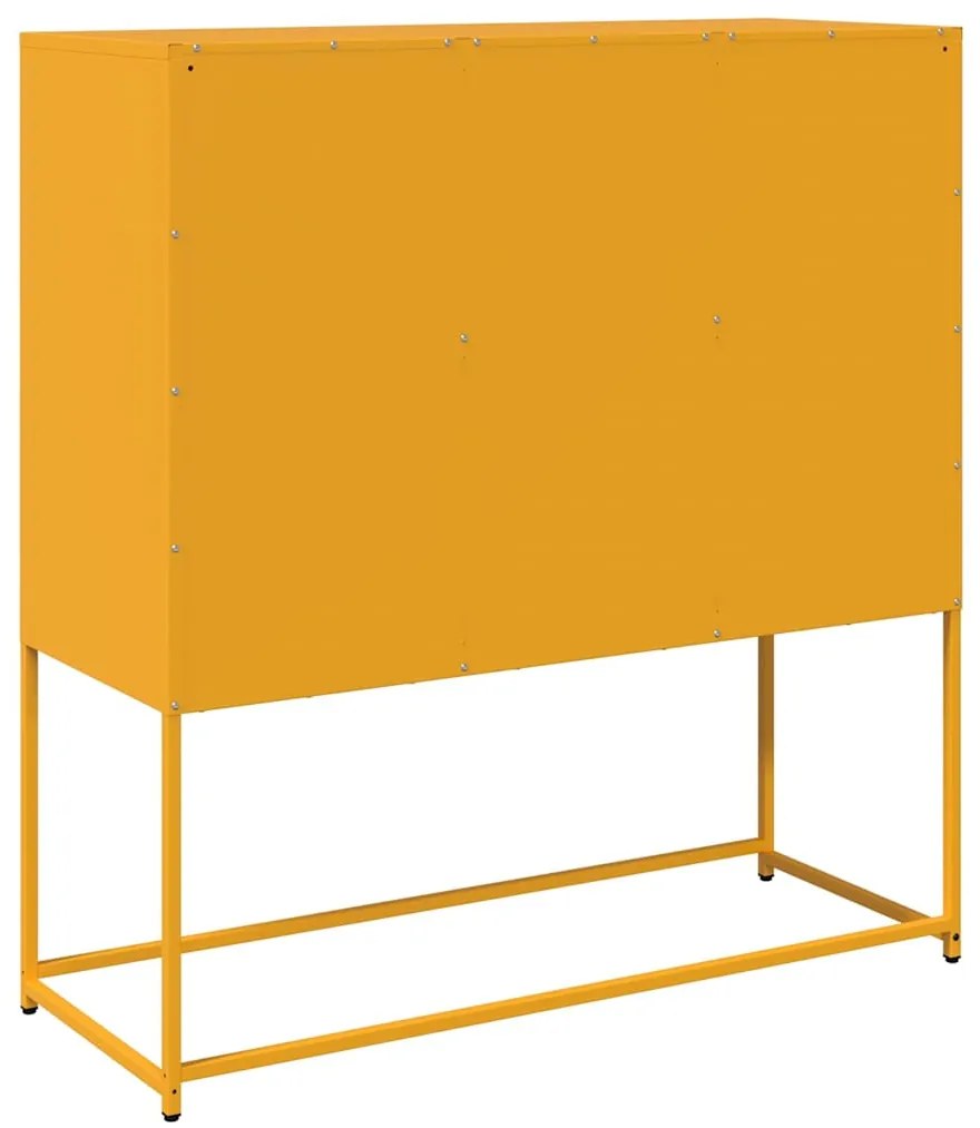 mustársárga hideghengerelt acél tálalószekrény 100,5x39x107 cm