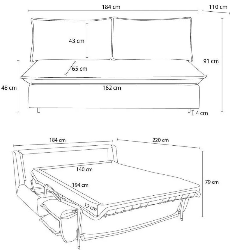 Kék kordbársony kinyitható kanapé 184 cm Isadora – Bobochic Paris