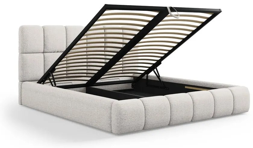 Világosszürke kárpitozott franciaágy tárolóhellyel, ágyráccsal 140x200 cm Bellis – Micadoni Home