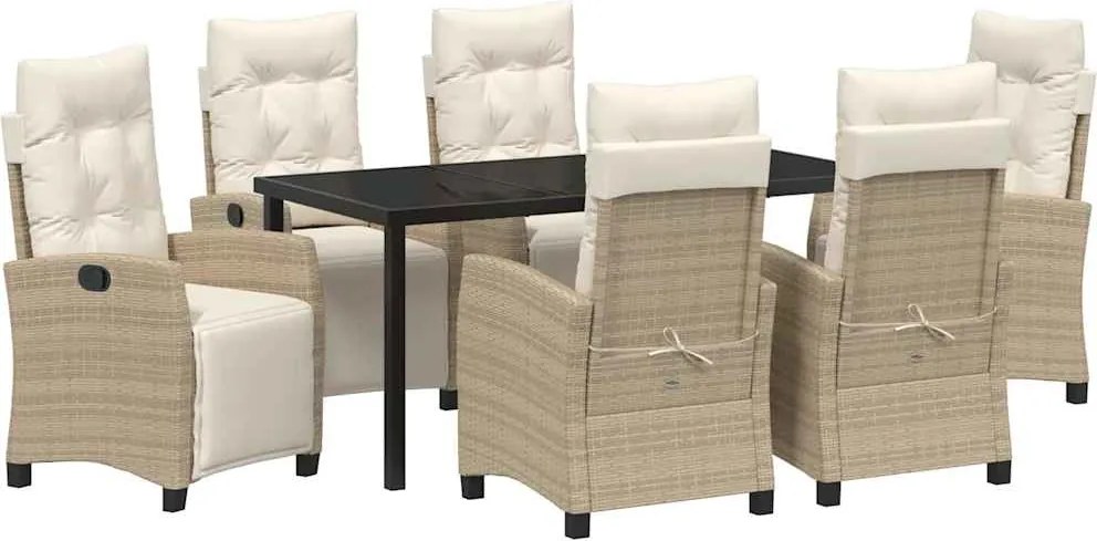vidaXL Kert étkező szett párnával 7 pcs Bézs polirattan