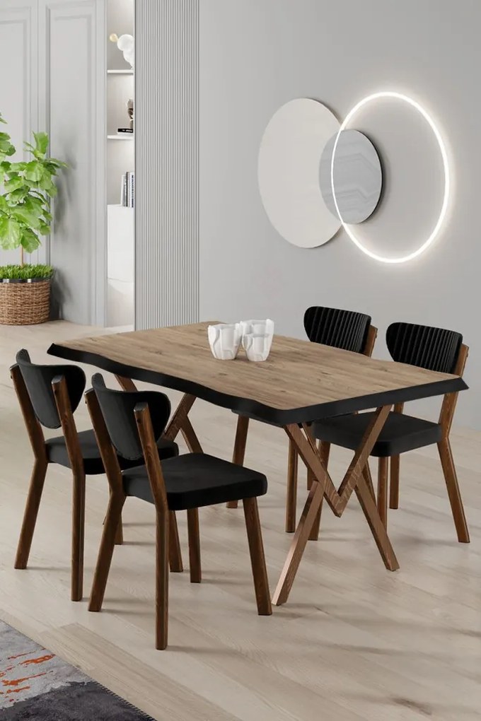 Akort étkezőgarnitúra, atlanti fenyő-fekete, 130 cm