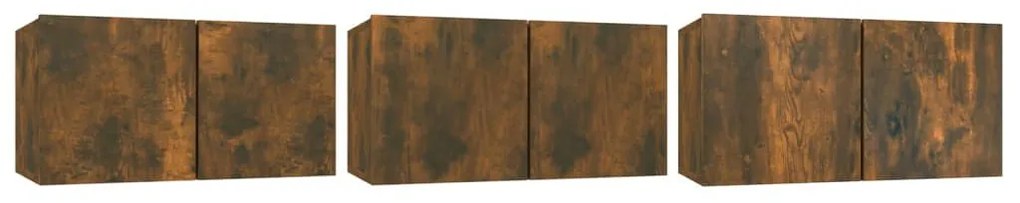 3 db füstös tölgy színű fa függő TV-szekrény 60 x 30 x 30 cm