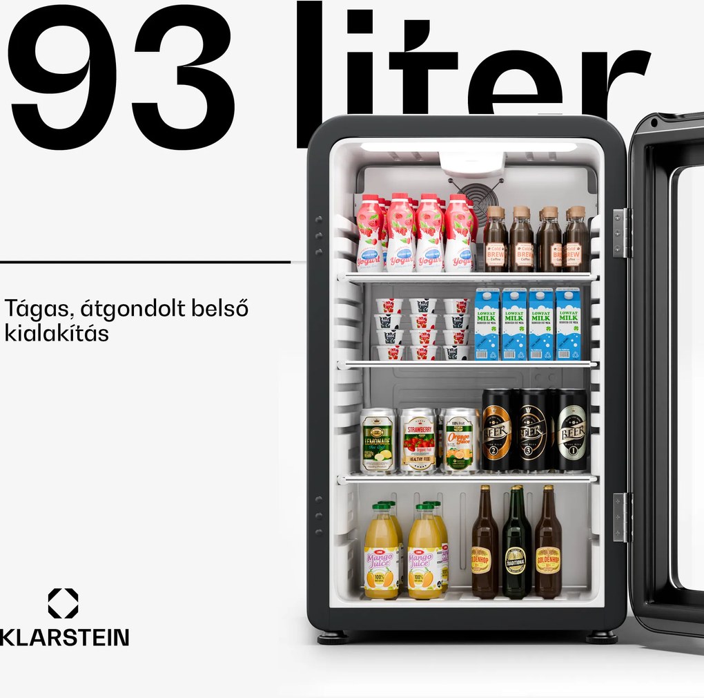 Klarstein Audrey Evo italhűtő, Rretro kivitel, üvegajtó, 93 L, EEK C
