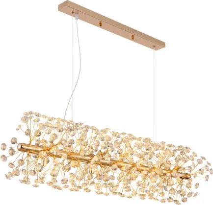 Globo 64135H4 Csillár fém arany színű, átlátszó K9 kristályok, kábel PVC átlátszó, magassága rövidíthető, HxSzxM: 900x300x1500mm, izzókkal/10676/: 12x G9 LED 3.5W 230V, 350lm forrás, 350lm kimenet, 3000K