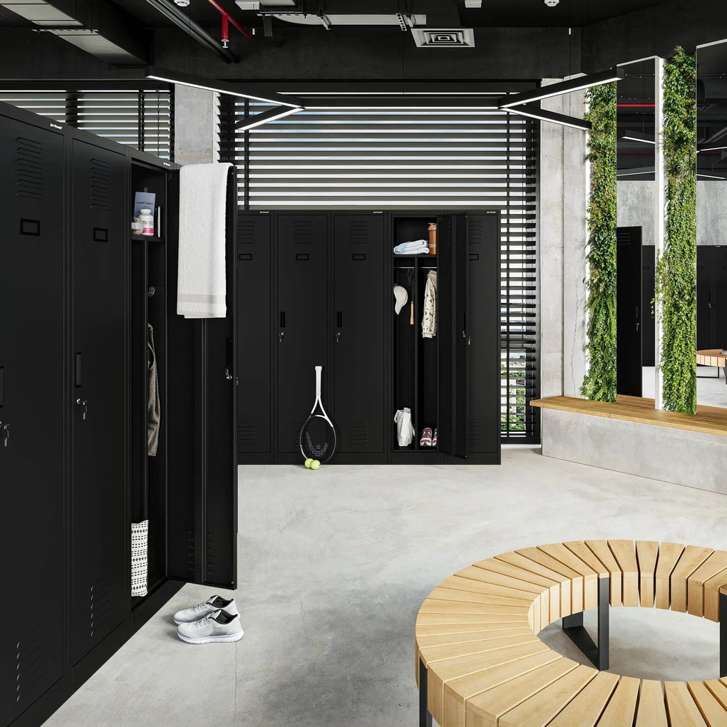 KACPER négyrekeszes BHP öltözőszekrény, 800 x 1800 x 500 mm, fekete