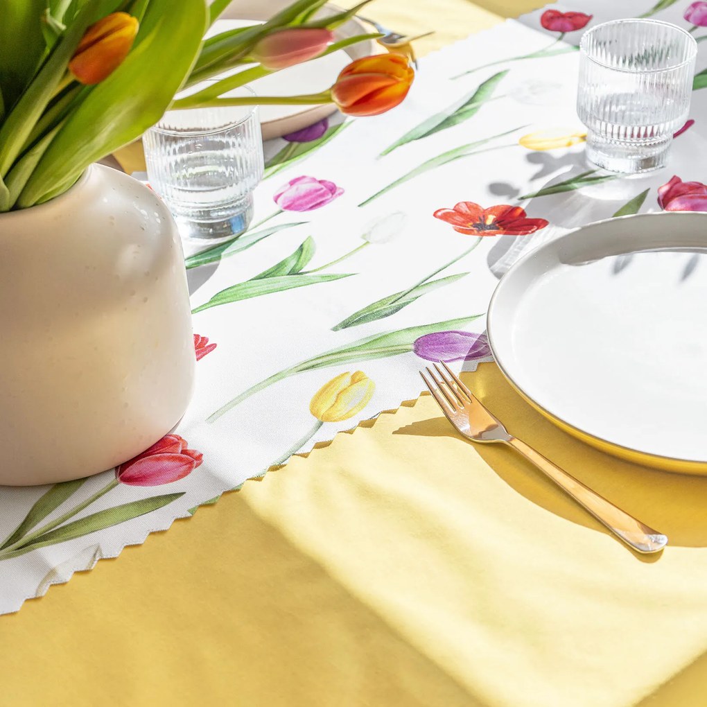 Goldea teflonbevonatú asztali futó - színes tulipánok 35x120 cm