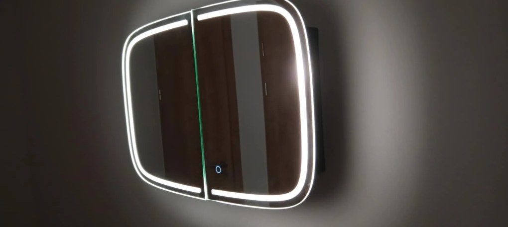 Tükörszekrény világítással, Fali szekrény, AC csatlakozóval és 2 USB porttal, fekete Outlet