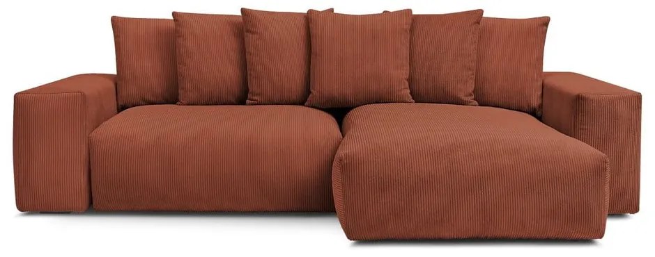 Terrakotta színű kordbársony kinyitható-tárolóhelyes sarokkanapé Voltaire – Bobochic Paris
