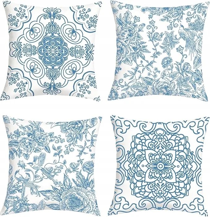 Joymaison párnahuzat 45 x 45 cm, virágok, kék-fehér 4db