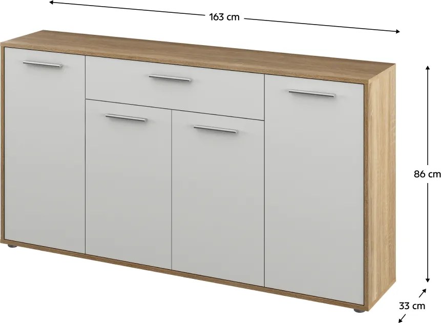 Komód, sonoma tölgy/fehér, LUNIA