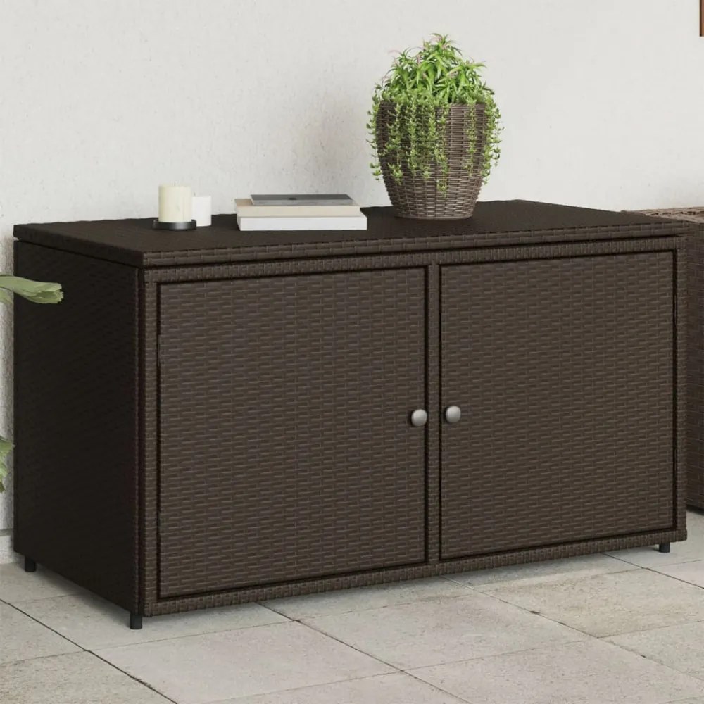 barna polyrattan kerti tárolószekrény 110 x 55 x 60,5 cm
