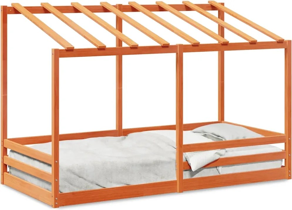 vidaXL viaszbarna tömör fenyőfa gyerekágy tetővel 80 x 200 cm