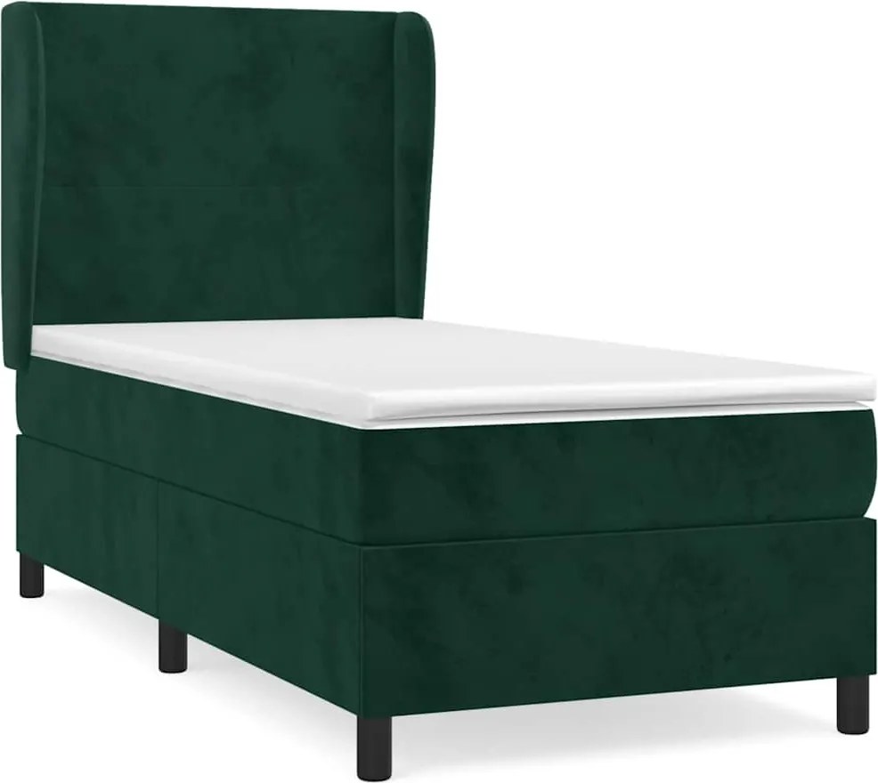 vidaXL sötétzöld bársony rugós ágy matraccal 100 x 200 cm