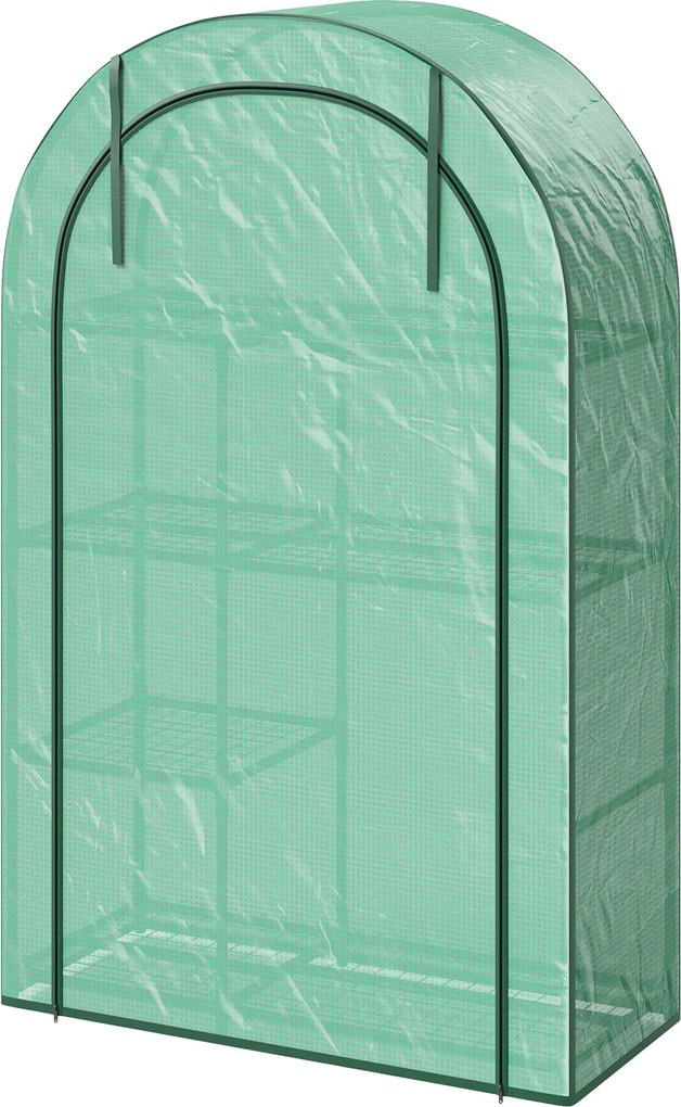 Outsunny Zöldház Kerek Tetős Ajtóval, Polcokkal, Télen is Használható Fólia Üvegház Acélból, Zöldház Erkélyre, Kertbe, Paradicsomház 100 x 45 x 160 cm