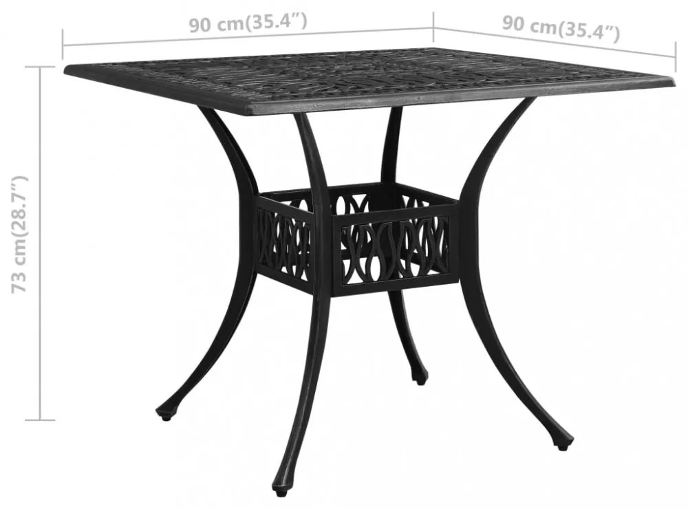 fekete öntött alumínium kerti asztal 90 x 90 x 73 cm