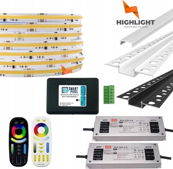 50m Homlokzati Led szalag szett Digitális Cob Mono 11W 24V IP65+Profil W/b
