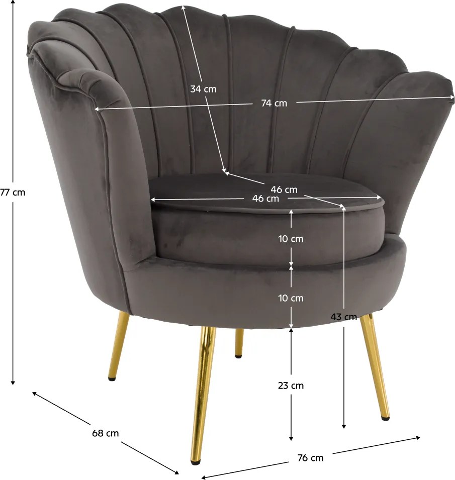 Art-deco stílusú fotel, szürkésbarna Velvet szövet/gold arany króm, NOBLEO