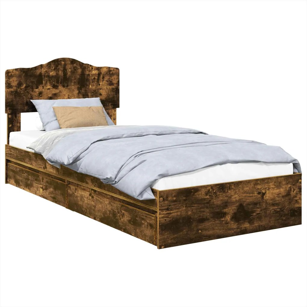 vidaXL Tárolós Ágy fejtámlával Füstölt tölgy 70 x 190 cm Faanyag