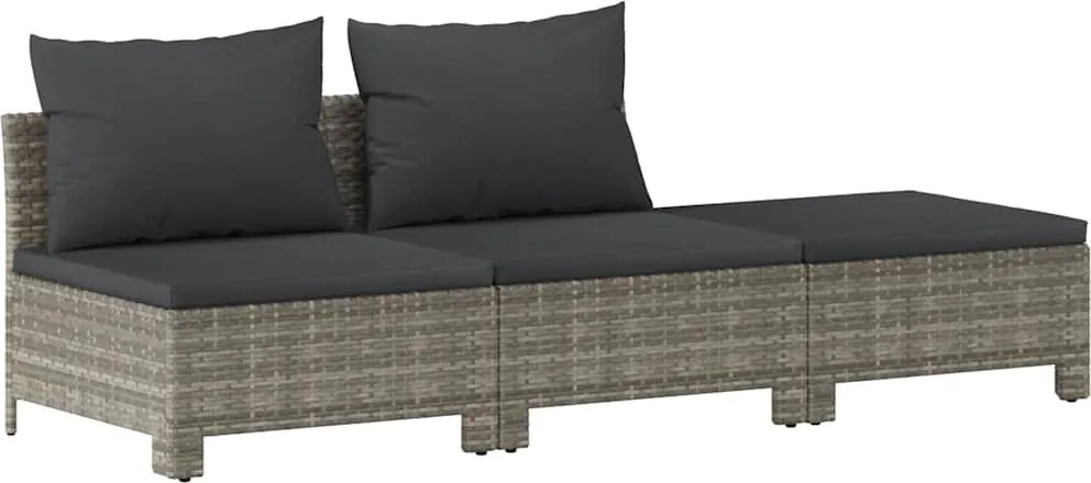 vidaXL 3 részes szürke polyrattan kerti bútor szett párnákkal