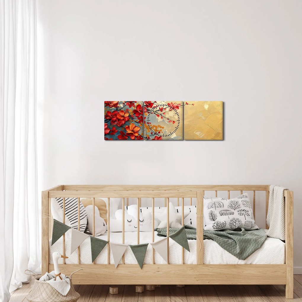Kép - Virágzó fa (órával) (90x30 cm)