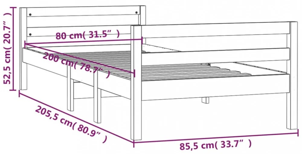 fehér tömör fenyő ágykeret matrac nélkül 80 x 200 cm