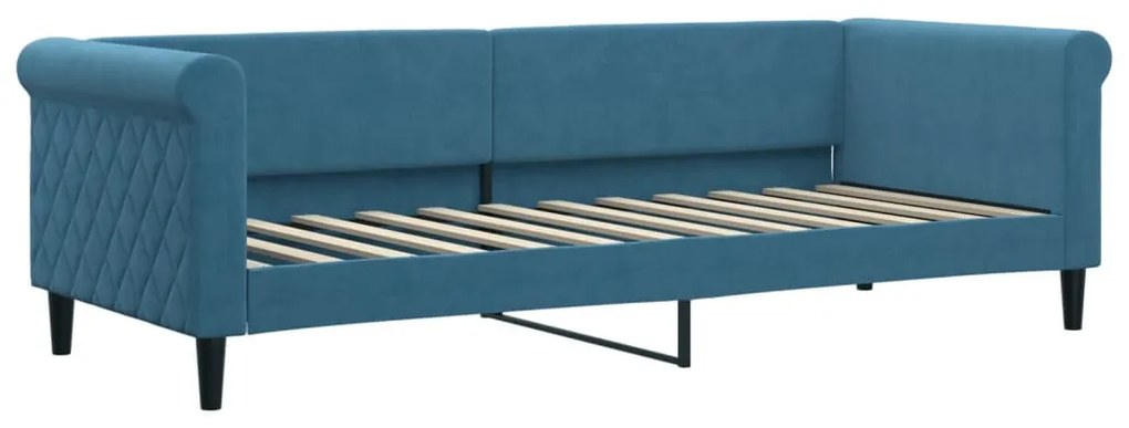 kék kihúzható bársony heverő matraccal 80 x 200 cm