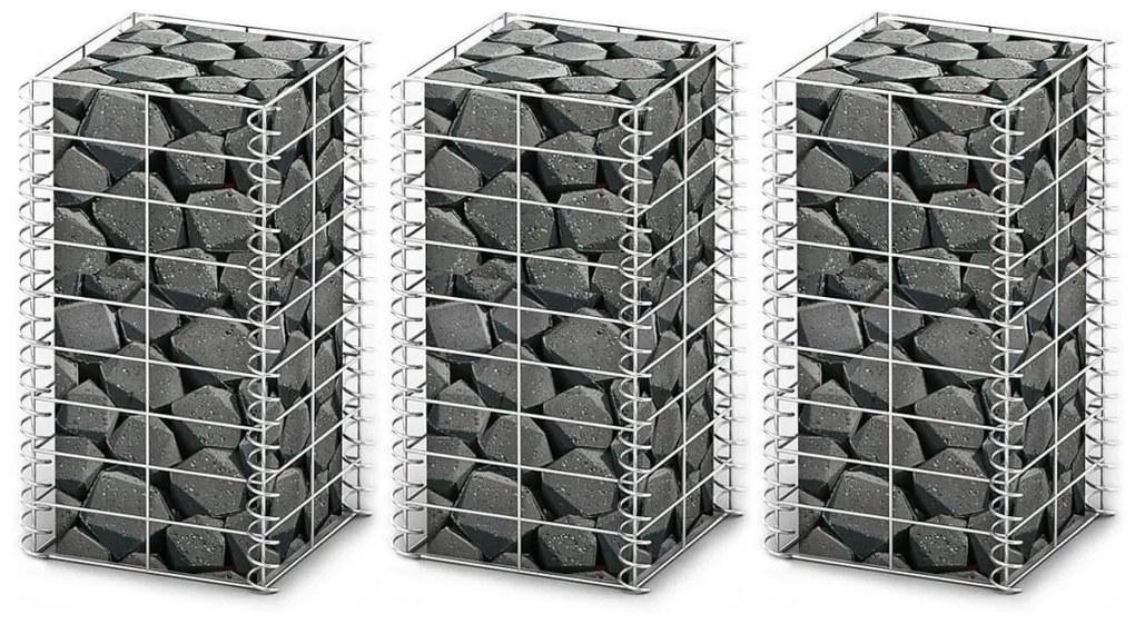 vidaXL 3 db gabion kosár horganyzott drótból 25 x 25 x 50 cm