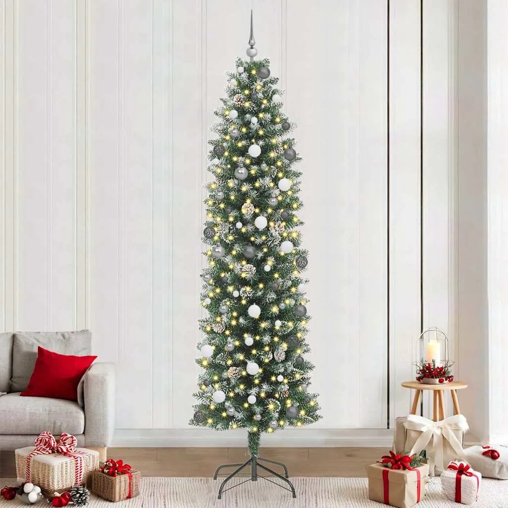 Mű Karcsú Karácsonyi Fa LED -es lámpákkal Zöld 240 cm PVC