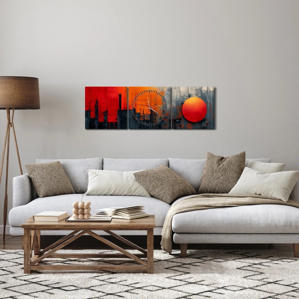 Kép - Absztrakt festmény a városról (órával) (90x30 cm)