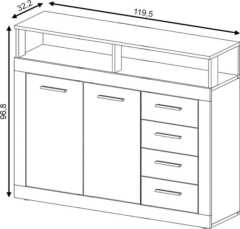 Komód 2 ajtóval és 4 fiókkal Old Style Dark / Matera színkombinációban – LUNA MIDI A