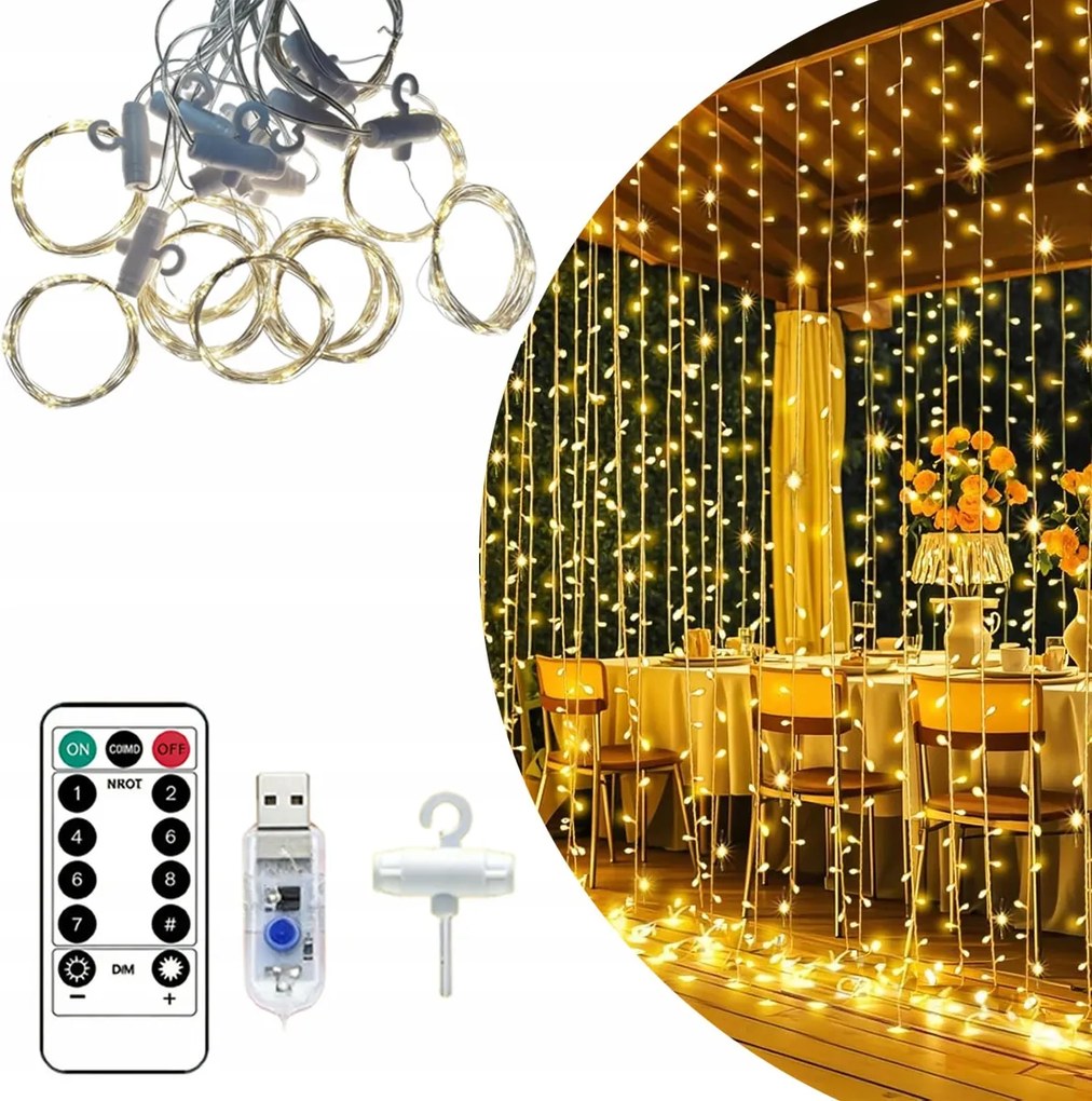 Led Fényfüggöny 3x3 Karácsonyi Lámpa 300LED Karácsonyfa Füzér Meleg