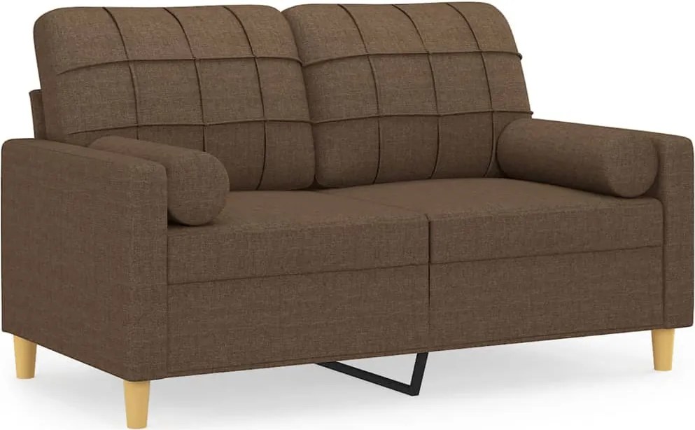 vidaXL 2 személyes barna szövet kanapé díszpárnákkal 120 cm