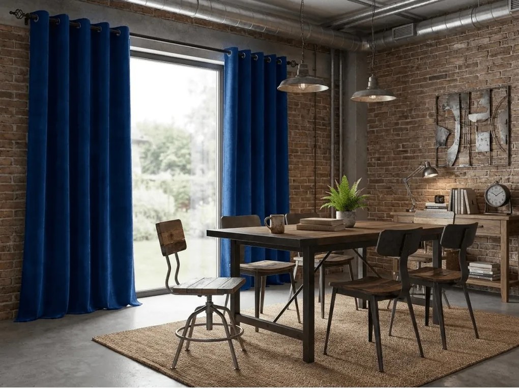 Sötétítő függöny ELVIO VELVET 140x250 cm, tengerészkék Felfüggesztés: Fém gyűrűk